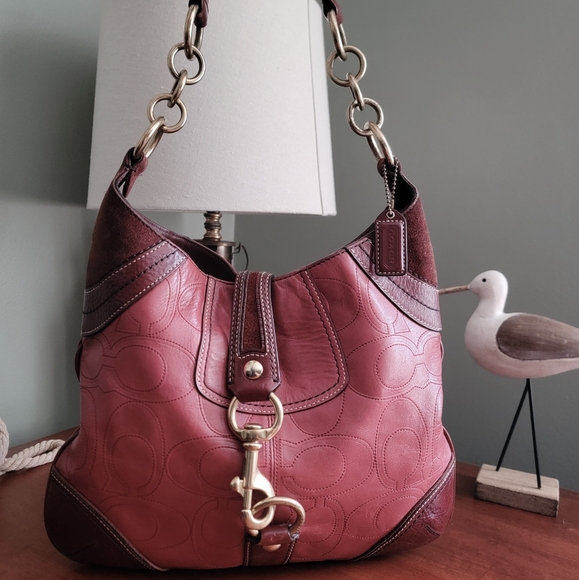 Coach Y2K Hamptons Red Signature Embossed Stitched Leather Slim Hobo #10224 - Picture 1 of 16